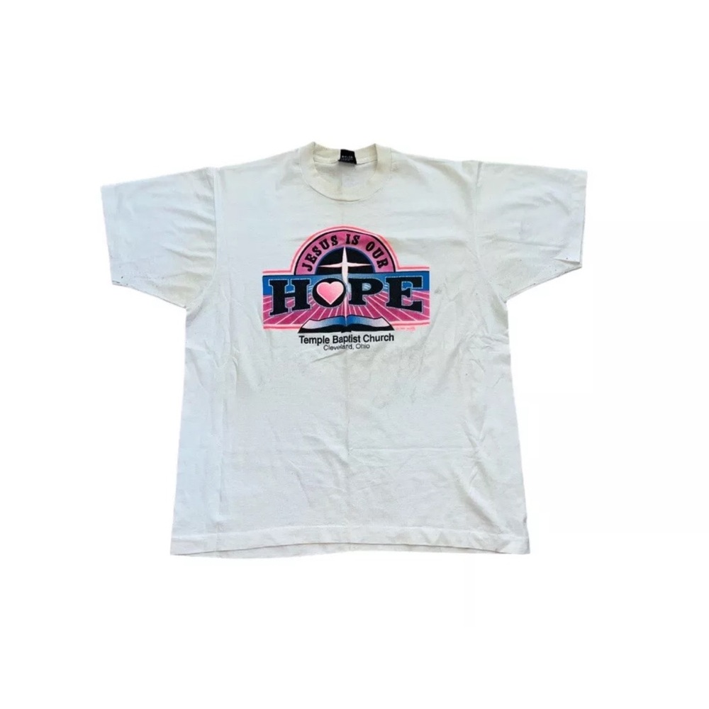Vtg 1990 Jesus Is Our Hope White Single Stitch Men’s S/S T Shirt Size XL USA